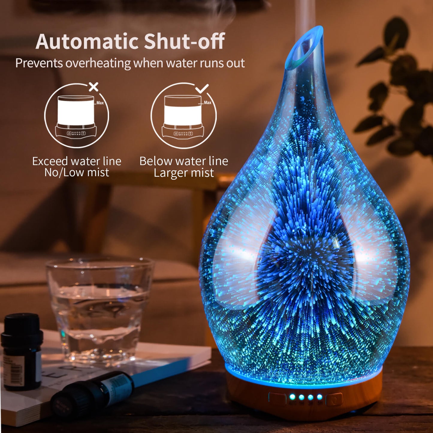 Diffusers for Essential Oils Large Room Humidifier, 500ml Aromatherapy  Diffuser Cool Mist Humidifier with Remote Control,7 Colors Lights & 3 Mist  Mode Waterless Auto Off for Women Office Home Green 