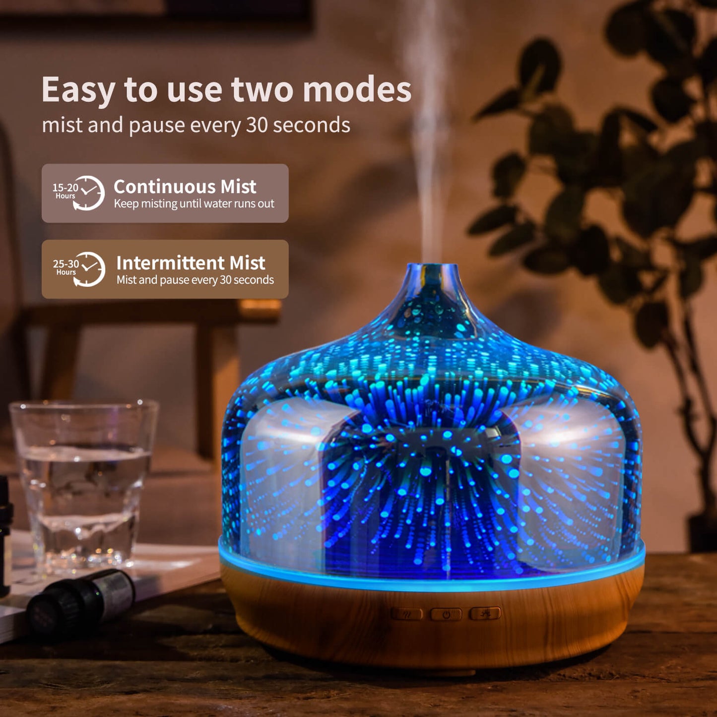 500ml Essential Oil Diffuser 3D Glass Aromatherapy Ultrasonic Humidifier - Auto Shut-Off,Timer Setting, BPA Free for Home Hotel Yoga SPA Gift
