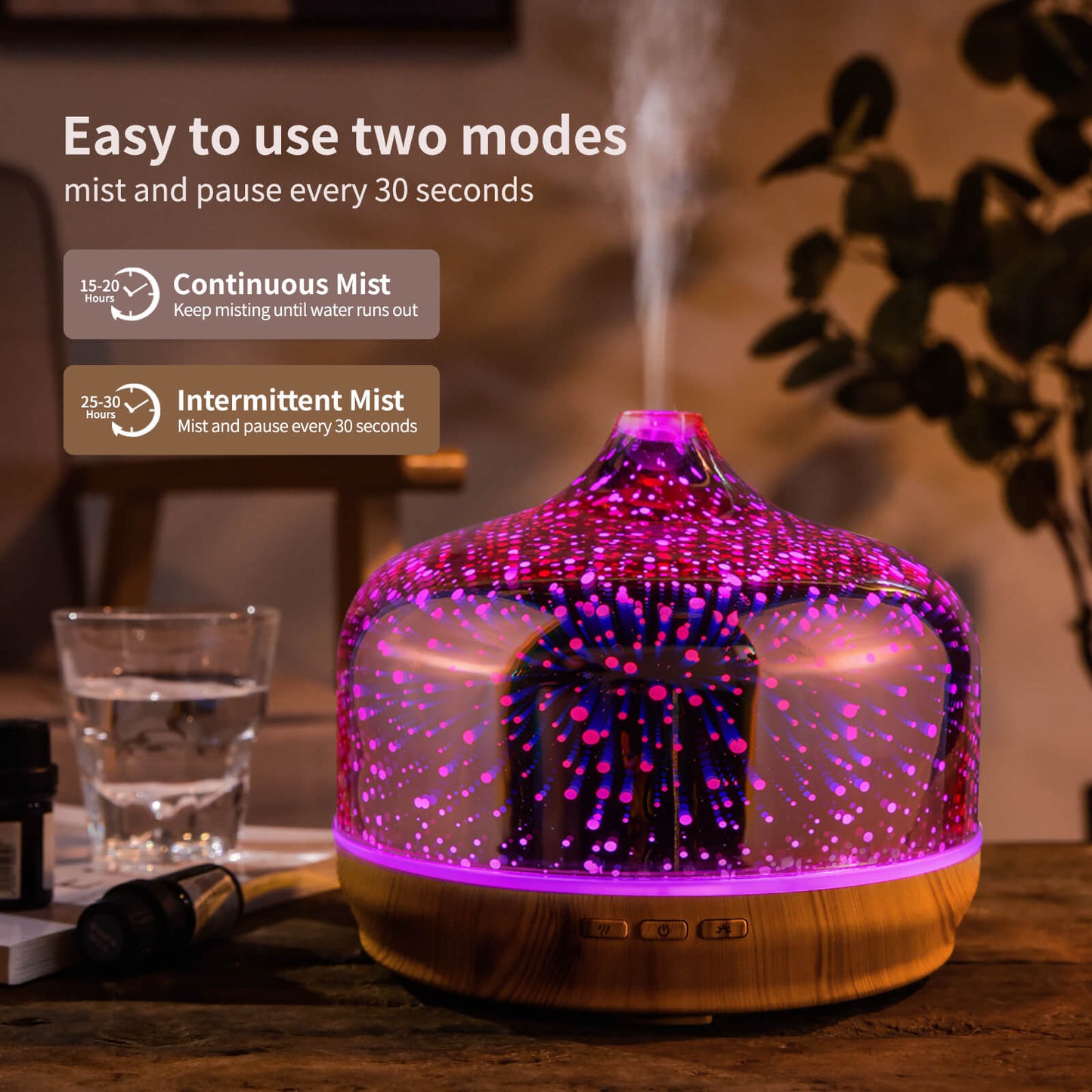 500ml Essential Oil Diffuser 3D Glass Aromatherapy Ultrasonic Humidifier-Auto Shut-Off,Timer Setting, BPA Free for Home Hotel Yoga SPA Gift