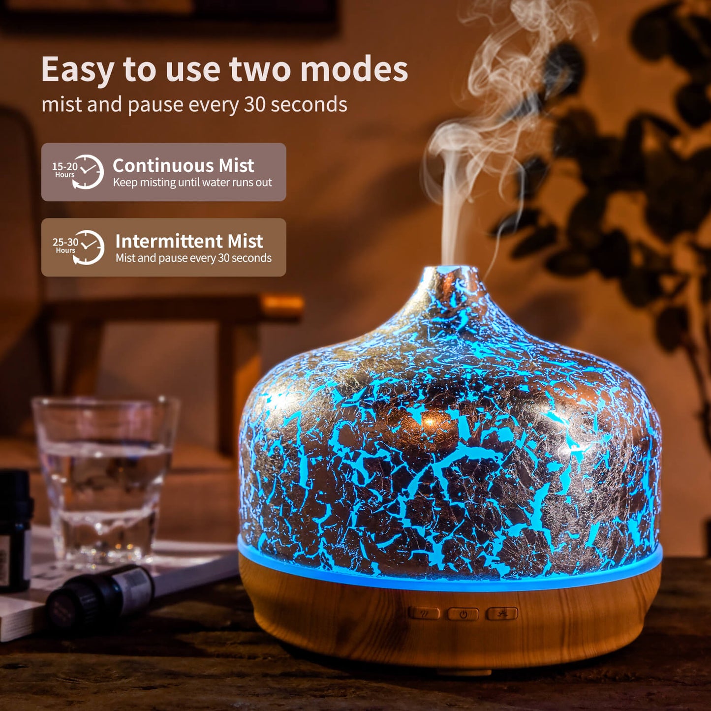 500ml Essential Oil Diffuser Silver Plated Glass Aromatherapy Ultrasonic Humidifier- Auto Shut-Off,Timer Setting, BPA Free for Home Hotel Yoga SPA Gift