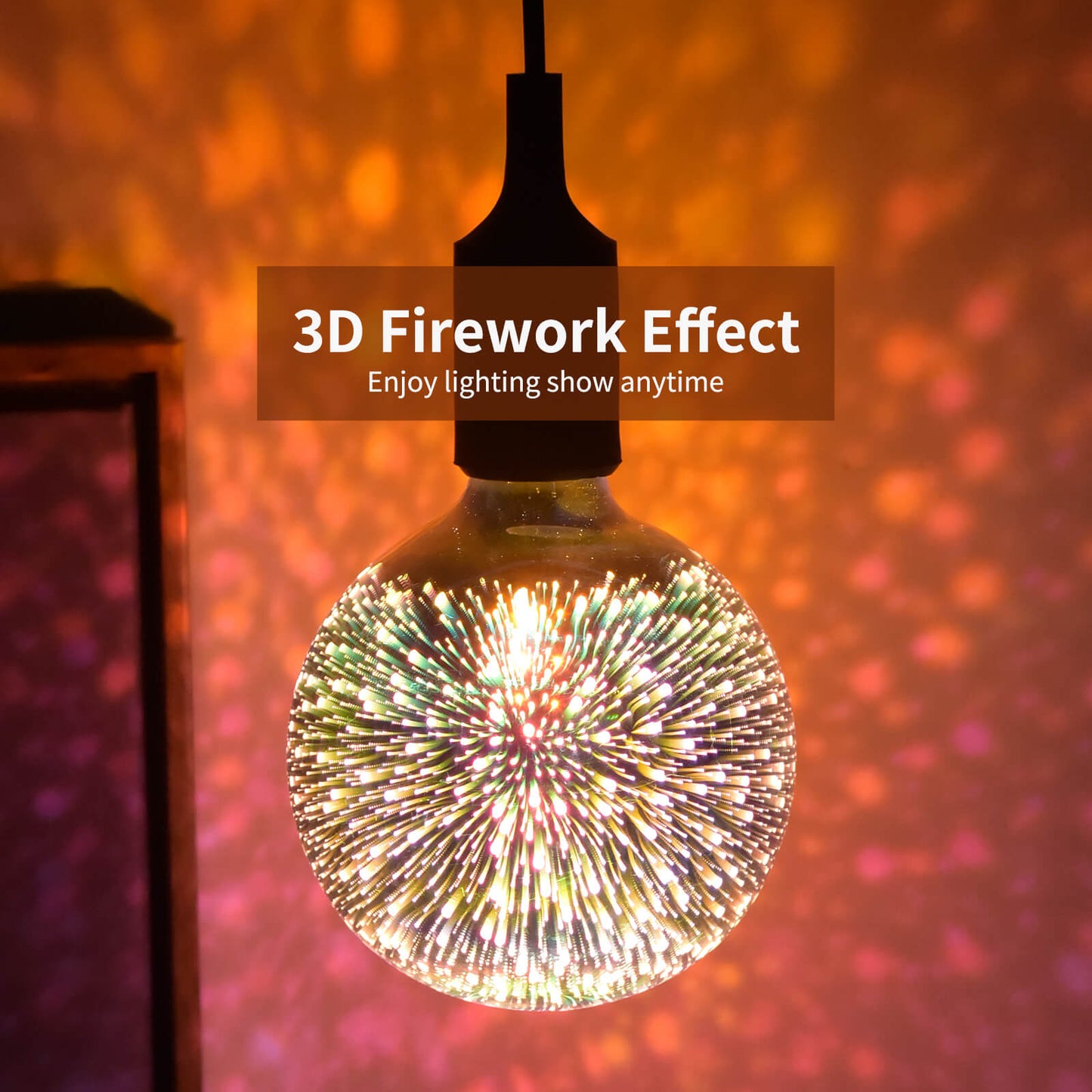 Porseme 3D Fireworks Decorative Light Bulb, E26 Base, 4W, AC100-240V, Glass Bulbs with Soft Warm Light, Shiny Decor for Home, Bedroom, Party (Included 2-Pack G125 Bulbs)