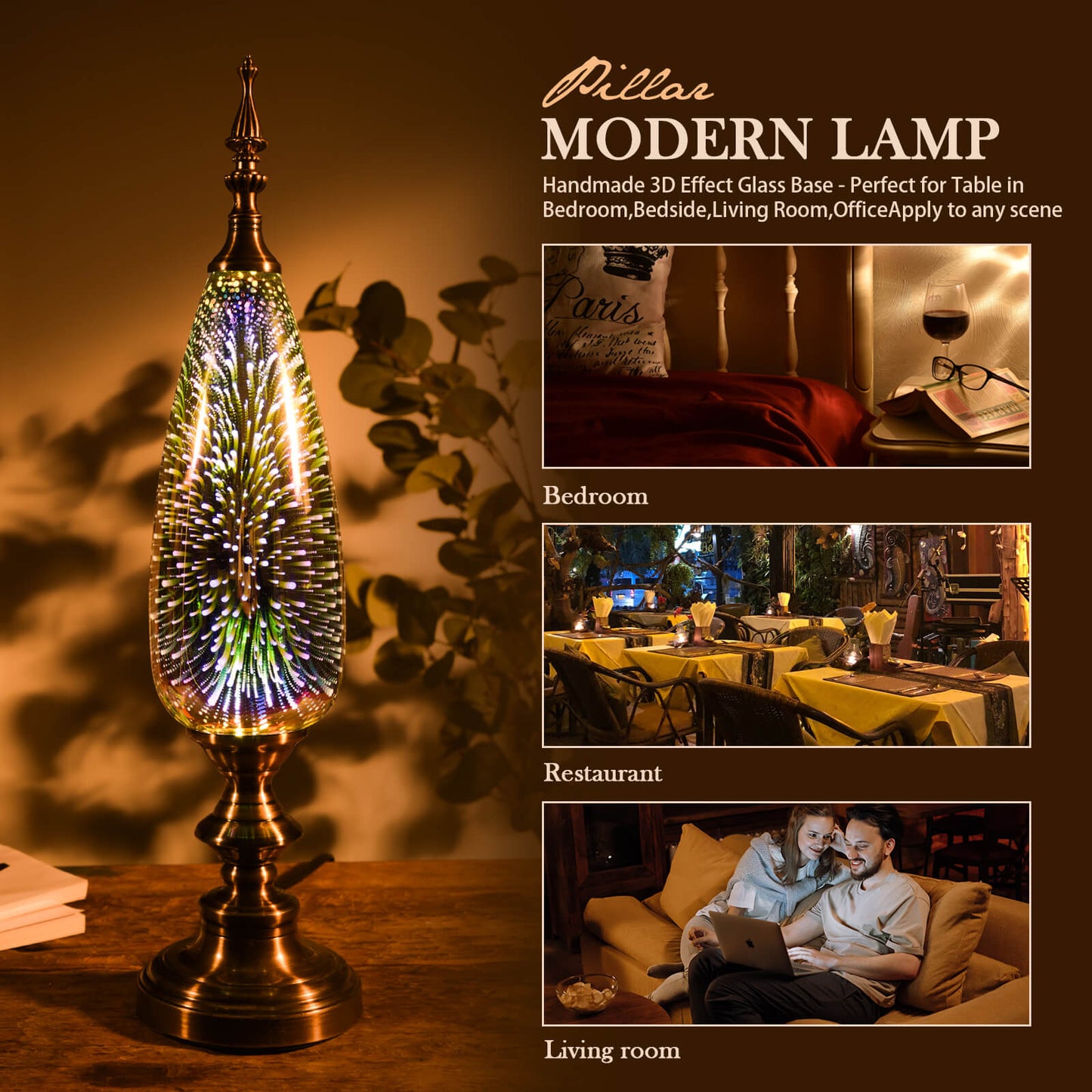 Porseme Table Lamp Decorative Turkish Arabian Desk Lamp with Handmade 3D Effect Glass and Bronze Base for Bedroom, Bedside, Living Room, Office