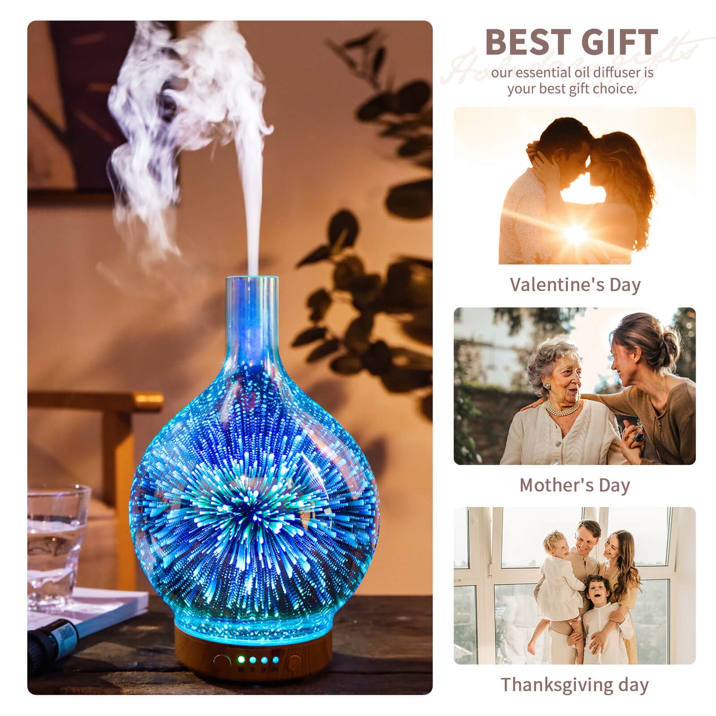 Porseme 3D Essential Oil Diffuser Cool Mist Humidifier Ultrasonic Aromatherapy Diffuser,100ml Last 4h,Auto Shut-Off,Air Refresh,Decoration for Home,Office,Yoga,Baby,Sleep