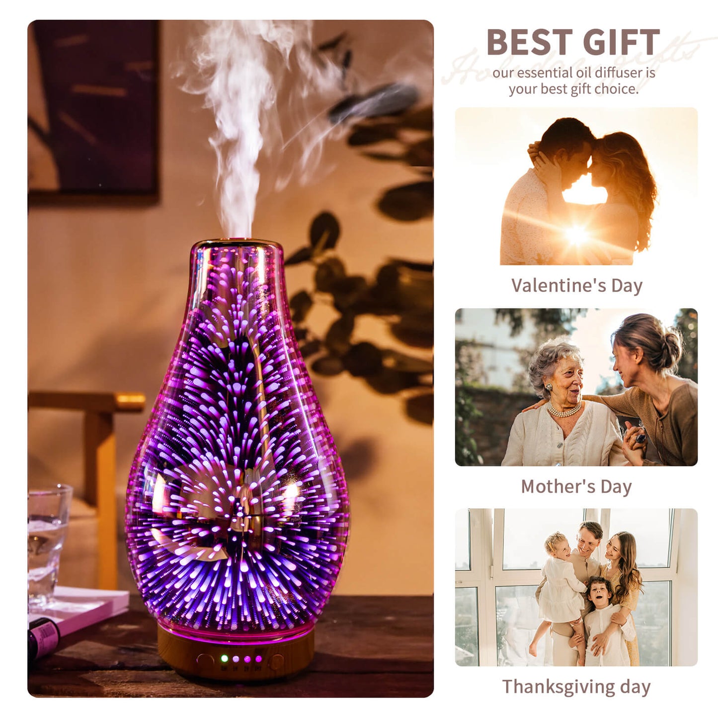 Porseme Rose Gold Essential Oil Diffuser,Aromatherapy Ultrasonic Cool Mist Humidifier, 3D Firework Effect,Waterless Auto-Off,Timer Setting,Elegant Aroma diffuser for home bedroom,study,office,yoga,spa