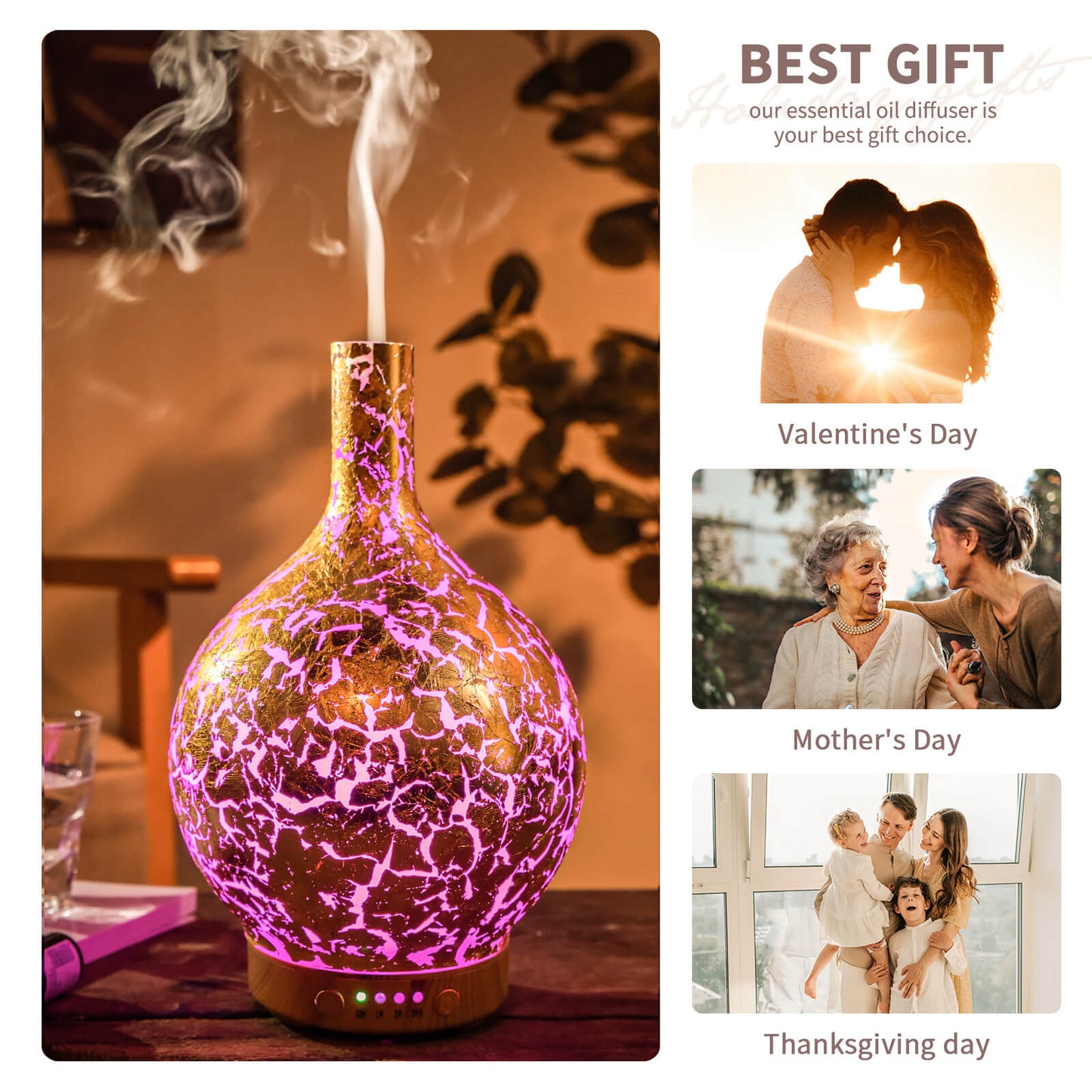 Porseme Gold Plated Essential Oil Diffuser Glass Aromatherapy Ultrasonic Humidifier, Auto Shut-Off,Timer Setting, BPA Free,Aroma Decoration for Home,Office,Gym,Spa,Premium Gift 100ml