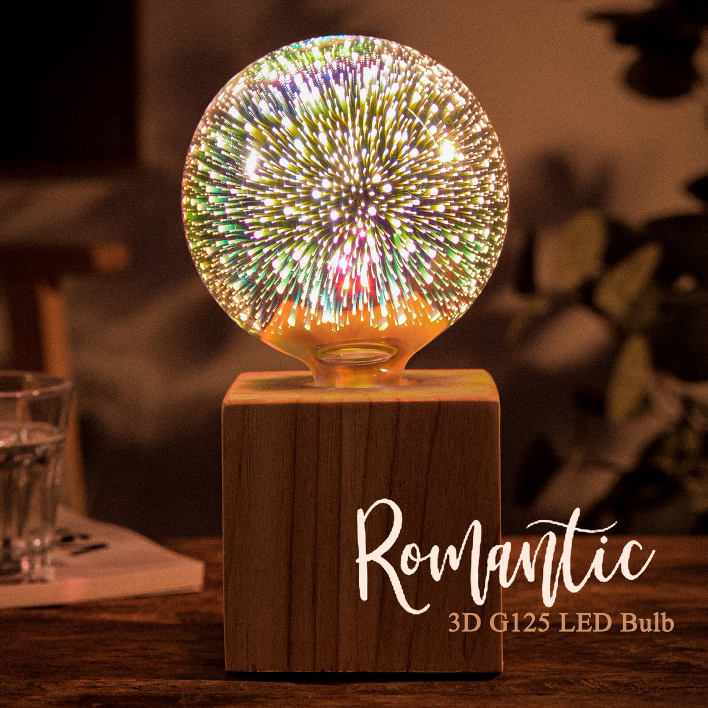 Porseme 3D Fireworks Decorative Light Bulb, E26 Base, 4W, AC100-240V, Glass Bulbs with Soft Warm Light, Shiny Decor for Home, Bedroom, Party (Included 2-Pack G125 Bulbs)