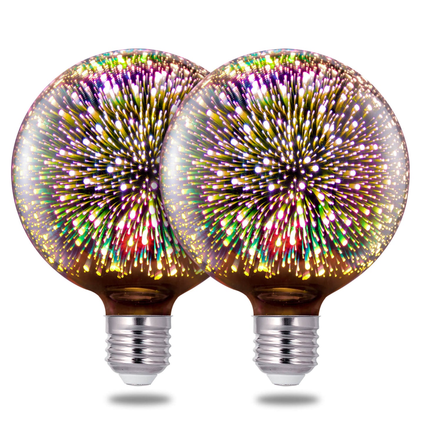 Porseme 3D Fireworks Decorative Light Bulb, E26 Base, 4W, AC100-240V, Glass Bulbs with Soft Warm Light, Shiny Decor for Home, Bedroom, Party (Included 2-Pack G125 Bulbs)