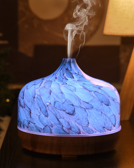 Porseme 500ml Glass Essential Oil Diffuser Aromatherapy Ultrasonic Cool Mist Humidifier 15-21 Running Hours Waterless Auto-Off Air Diffusers for Sleeping,Yoga,Office Working,Spa and Rest（Light Blue）