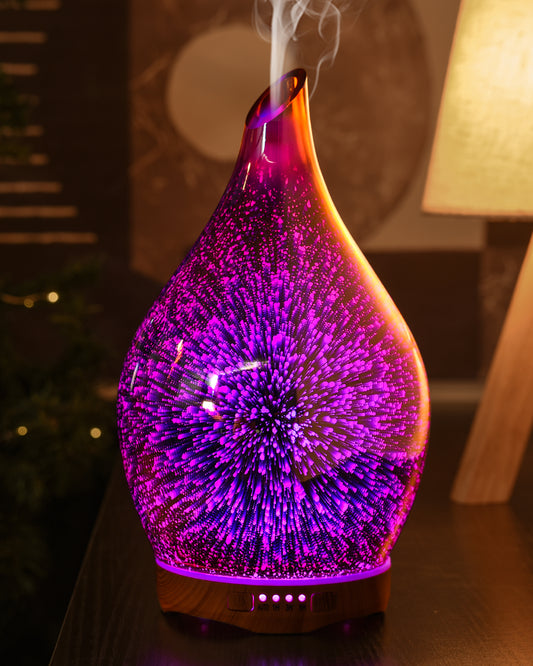 Porseme 280ml Essential Oil Diffuser, 3D Glass Aromatherapy Diffusor, Ultrasonic Cool Mist BPA Free Aroma Humidifier with Timer and Color Changing Function, Waterless Shut-Off for Home Office Room