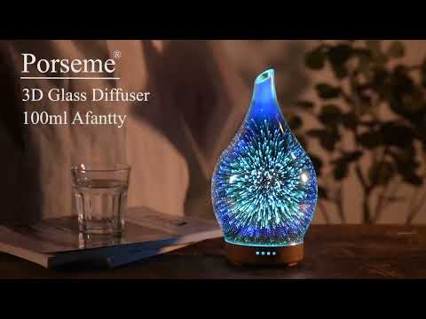Porseme Essential Oil Diffuser 3D Glass Aromatherapy Ultrasonic Humidi