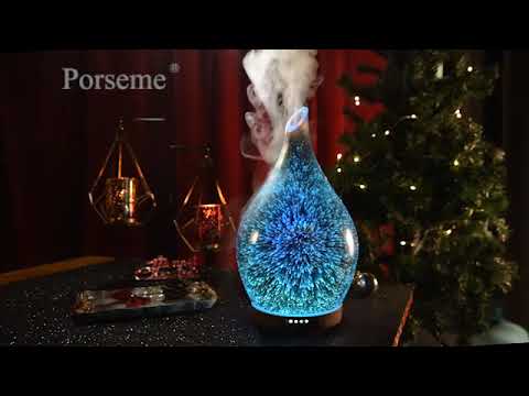 Porseme 280ml Essential Oil Diffuser 3D Hand-Blown Glass Aroma Diffusor, Aromatherapy Unltrasonic Cool Mist deffuser, 7 Color Changing Humidifier, Waterless Shut-Off, Timer Function for Home Office