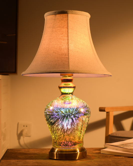 Porseme Table Lamp, Desk Lamp Bulb Included - Modern Lamp Unique Lampshade, Handmade 3D Effect Glass Base - Perfect Table Lamp in Bedroom, Bedside, Living Room, Office (E26 LED Bulb Included)