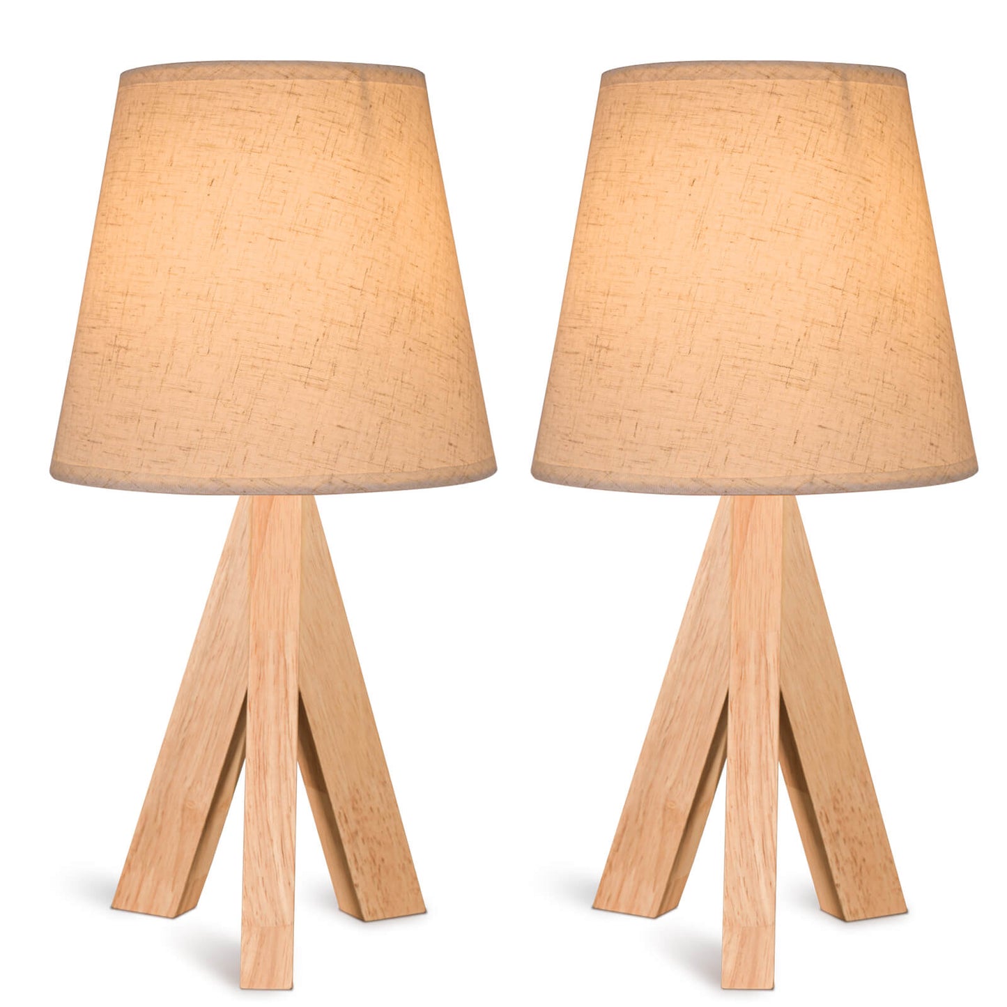 Porseme Bedside Table Lamps Wooden Tripod Small Night Lamps with Linen Shade Modern Side Lamp for Girl Room,Reading Room Nursery -Set of 2(E12 LED Bulb Included)